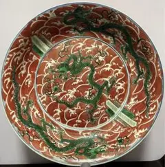 中国　大明萬暦年製銘　色絵　盤　龍波図　陶芸 古美術