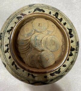 唐物 古代錢幣一罐 （日本古寺藏）掛軸 唐 宋 元 明 清 中国瓷器 古玩 中国美術 古渡 古美術 肉筆