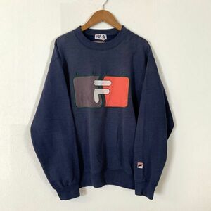 90‘s FILA フィラ ビッグ刺繍 スウェット トレーナー メンズ Mサイズ ネイビー 紺 古着MIX