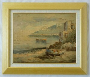 ヨーロッパ絵画 肉筆油絵 F6号 コルシニ作「ナポリの港」10＋新品額縁付