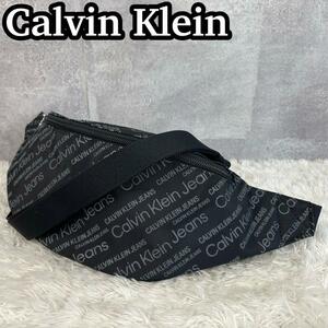 極美品　カルバンクライン　ボディバッグ　総柄　キャンバス　軽量　ブラック　Calvin Klein　ウエストポーチ　メンズ　レディース