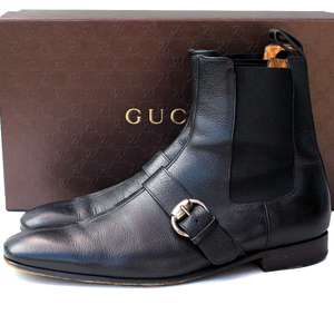 イタリア製★GUCCI グッチ★サイドゴアブーツ 41=26 モンクストラップブーツ メンズ ブラック 181811 p i-312