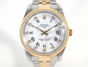 ロレックス ROLEX 腕時計 オイスターパーペチュアル デイト 10Pダイヤ メンズウォッチ ホワイトローマン文字盤 15223G K18YG/SS