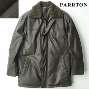 【極上！】美品 PARRTON パートン 羊革 ラムレザー 襟ボア 肉厚 ダウンコート ブラウン 茶 LL/XL ジャケット ステンカラー メンズ-