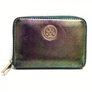 トリーバーチ TORY BURCH コインケース - レザー メタリックグリーン ラウンドファスナー/キーリング付き 財布