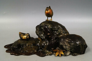 真鍮製◆鳥 在銘 工芸品 オブジェ　古美術 -326