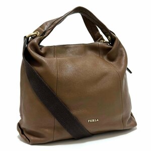 フルラ 2way ハンドバッグ ショルダーバッグ エリザベス ブラウン 茶 レザー FURLA