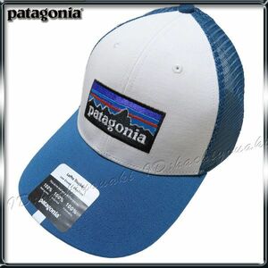 Patagonia 新品 パタゴニア P-6 刺繍ロゴ キャップ メンズ トラッカー ハット サイズフリー ホワイト ブルー 正規品