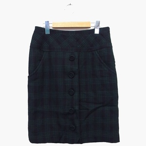 シップス SHIPS 台形 スカート 膝丈 チェック 柄 ウール 毛 飾りボタン グリーン 緑 /HT31 レディース