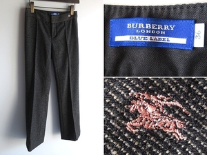 BURBERRY BLUE LABEL バーバリーブルーレーベル ホースロゴ刺繍 ストレッチウールツイード センタープレス ブーツカットパンツ 36 日本製