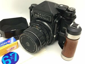 ASAHI PENTAX 6×7 / Super-Multi-Coated TAKUMAR/6×7 1:2.4/105 前期 中判カメラ グリップ フード付き ジャンク 中古【UW030634】