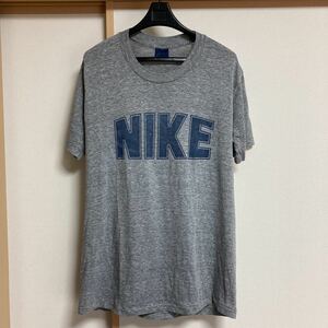 【希少】80年代 NIKE ナイキ かまぼこロゴ ビンテージTシャツ 紺タグ 霜降りグレー Lサイズ USA製 ヴィンテージナイキ カマボコ ゴツ 風車