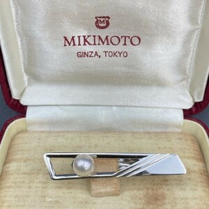 G0315Q44 MIKIMOTO(ミキモト)アコヤ本真珠タイピン タイバー メンズアクセサリー　M刻印　SILVER刻印　シルバー製