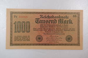 ドイツ紙幣　1922年　1000マルク　ハイパーインフレ　①