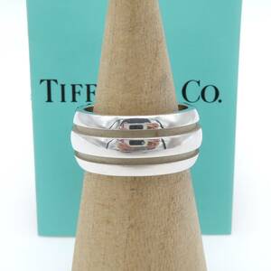 【送料無料】 美品 Tiffany&Co. ヴィンテージ ティファニー グルーブド ダブル ライン リング シルバー 12号 メンズ レディース SV925 RH8