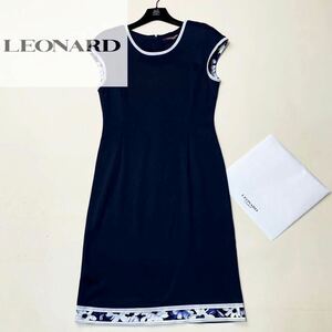 L28【サマーコーデ】参考価格9万●超美品LEONARD FASHION PARIS●美しい光沢感●コットンワンピース レオナール レディース　カンカン