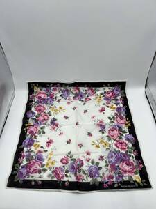 Yves Saint Laurent イヴ サンローラン ハンカチ バンダナ 花柄 バラ ピンク×パープル ブラック縁 W47 H47