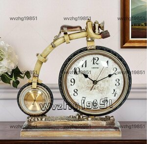 時計 置き時計 テーブルクロック 北欧時計 ミュート大型時計 ヨーロピアンスタイル レトロ クリエイティブな卓上時計 温度ダイヤル付き