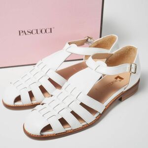 MG1953▽未使用*定価2.9万円*PASCUCCI パスクッチ グルカサンダル size38*メッシュレザー 編み込み アンクルストラップ ホワイト 838