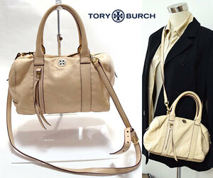 TORY BURCH■ミニハンドボストンバッグ　2WAY斜め掛けショルダー バッグ 　ベージュ　ななめがけ　トリーバーチ