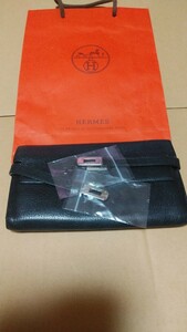 エルメス　HERMES　ケリー ウォレット 　長財布 　ブラック 　財布　 黒 　ロングウォレット　金具シルバー　修理必要