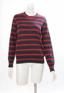 PETIT BATEAU◆プチバトー　肩ボタンボーダーコットンニットプルオーバー　レッド×ネイビー　サイズS　美品