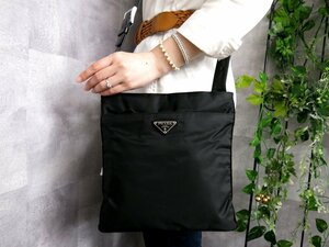 ●超美品●PRADA プラダ●三角ロゴプレート●ポコノ ナイロン カーフ レザー 本革●ショルダー バッグ●黒●SV金具●ヴィンテージ●Js46134