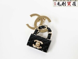 シャネル CHANEL B23C マトラッセ バッグモチーフ ココマーク ブローチ ブラック ゴールド 極上美品 アクセサリー