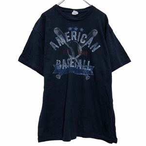 GILDAN 半袖 プリントTシャツ L ネイビー ホワイト レッド ギルダン 野球 古着卸 アメリカ仕入 a508-5264