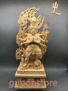 最新作 大元帥明王立像 総檜材 木彫仏像 仏教美術 精密細工 仏師で仕上げ品　 高さ32cm