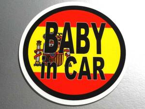 BC-mg●スペイン国旗BABY in CAR【マグネット仕様】 10cmサイズ●ヨーロッパ 赤ちゃん 車に乗ってます☆ベビー キッズ 円形 丸型 EU