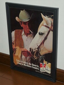 1971年 USA 70s vintage 洋書雑誌広告 額装品 Marlboro マルボロ / 検索用 白馬 マルボロマン 店舗 ガレージ 看板 サイン 装飾 (A4size)