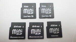 SanDisk　HAGIWARA　TOSHIBA　miniSDカード　16MB 64MB 256MB　5枚セット　中古動作品　