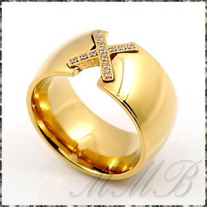 [RING] 18K Gold Plated High Polishing X Cross Crystal クリスタル クロス エックス ハイ ポリッシング 平甲丸 12mm ゴールドリング 16号