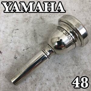 良品　YAMAHA　ヤマハ　ユーフォニアム用マウスピース　48　太管用　管楽器　シルバー　銀メッキ 内径25.25mm スロート径6.62mm リム厚標準