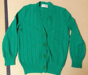 中古！小杉産業（KOSUGI）毛100％、Lサイズ緑色の長袖アンサンブルニット