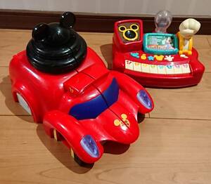 送料無料 ミッキー マウス セット ピアノ 車型 道 車 おもちゃ 音楽 電球 ディズニー レア コレクション キッズ 子供
