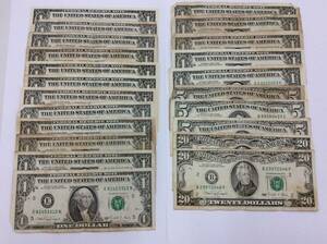 ■4909　外国銭 旧紙幣 アメリカ ドル札 1ドル 5ドル 20ドル 合計72ドル アンティーク コレクション