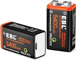 9v充電池 2セット EBL 9V電池充電式 Micro USB充電ケーブル 2本入 6P形電池1.5 H急速充電 充電式電池 2