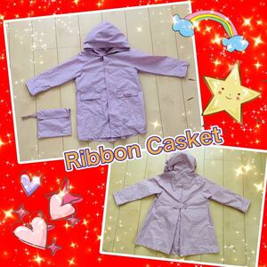 ◆送料込み◆可愛い！！リボンキャスケット　Ribbon Casketレインコート　110 ◆ポケット付き◆パープルカラー◆