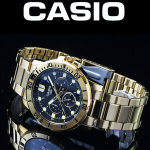 新品1円 逆輸入カシオ最新作 全身ゴールド 30m防水 精悍なブラックフェイス マルチファンクション 腕時計 CASIO メンズ 日本未発売