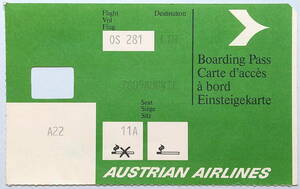 ★Austrian Airlines オーストリア航空★Boarding Pass 搭乗券★1990.8★送料84円～★