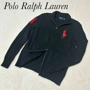 Polo Ralph Lauren ポロラルフローレン ニット フルジップ ブラック ホースロゴ M ジップアップ ビッグポニー セーター POLO 