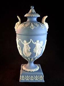レア！　希少 ウェッジウッド 時の女神 ブルー・ジャスパー　両手壺　飾り壺　ベース　ジャスパー 神話図　アンティークヴィンテージ