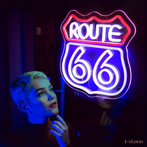  ネオンサイン アメリカンスタイル 『ROUTE66』 調光可能 お洒落 インテリア LED看板 超クール！ 鮮やか ウォールディスプレイ 雰囲気照明