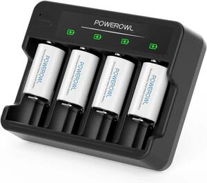 充電器+4本単二電池 POWEROWL 単一充電池 充電器 セット 単一電池・単二電池・単三電池・単四電池 4本同時充電可能 ニッ