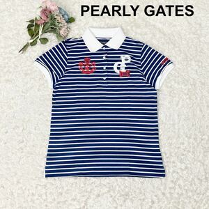 未使用 PEARLY GATES パーリーゲイツ 半袖ポロシャツ ボーダー 1 Mサイズ相当 レディース B12409-133
