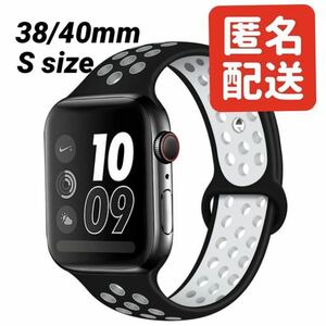 Apple Watch アップルウォッチ スポーツバンド バンド ベルト ソフト シリコン 取り替え 38mm 40mm ブラック×ホワイト Sサイズ ②