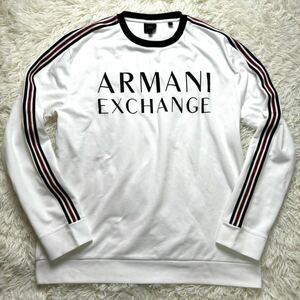 【極美品】 ARMANI EXCHANGE アルマーニ エクスチェンジ XL相当 サイドライン スウェット トレーナー デカロゴ プルオーバー 白 メンズ