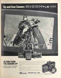 稀少・広告！1970年リコー カメラ広告/Ricoh TLS 401 camera/昭和レトロ/オートバイ/C